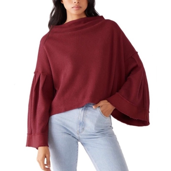 NWT Free People Bunny Sell Sleeve Long Sleeve Top in Pomegranate - Picture 1 of 7